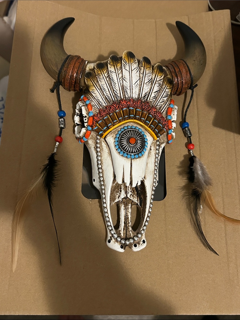 Beaded Tribal Buffalo Skull Wall Decor
